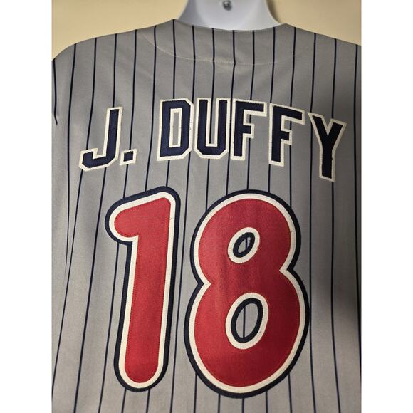 Anaheim Angels Jersey Mens XL MLB Majestic Pinstripe Vtg 90s #18 J Duffy USA - Picture 4 of 11